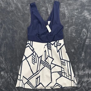 Neu mit Etikett HD In Paris Anthropologie Damen Gr. 12 marineblau meliert weiß geometrisches Kleid - Bild 1 von 15