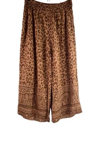 Soft Surroundings Women Wide Leg Haya Crop Mocha Leopard Print Wide-Leg Pants M - Picture 1 of 7