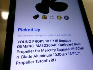 young  Aluminum Propeller 4 Blade 10.1  Dia 15P RH 48-8M8026640 mercury - Bild 1 von 7