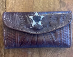 Vintage handbesetzte Leder Geldbörse Damen Western Motiv mit Rindsleder Stern - Bild 1 von 10