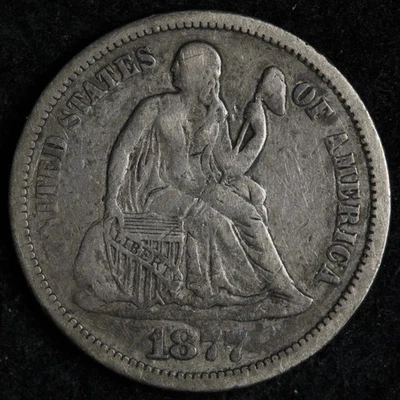 1877 Seated Liberty Silver Dime XF E193 ROCH - Image 1 of 2