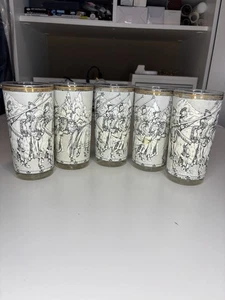 VTG 50s Cera Glass High Ball Tumblers Set of 5 Camelot Knights MCM 22K Gold Trim - Picture 1 of 9
