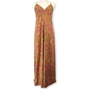 Maxi Vestido Y2K Vintage Paisley Babydoll Retro Boho Imperio Sin Mangas Festival Dorado XL - Imagen 1 de 5