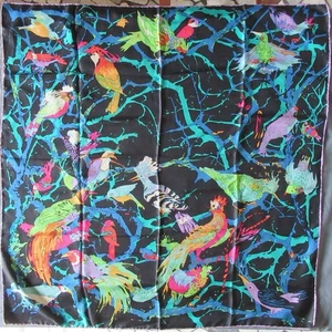 Vintage Ken Scott Scarf Womens Silk Dark Tropical Jungle Birds Novelty Colorful - Picture 1 of 15