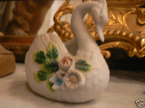 ancien pique fleur biscuit forme de cygne fleurs 1900 - Photo 1/1