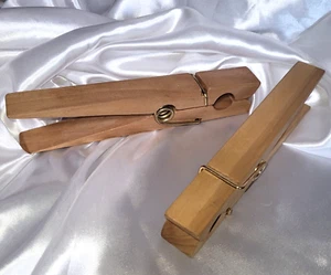 Set of 2 Vintage Wooden Jumbo Clothes Pins 8” Long - Art - Paperweight - Picture 1 of 7