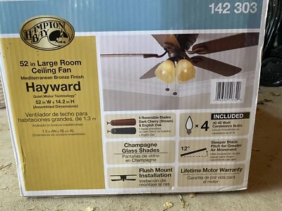 HAMPTON BAY Hayward 52 in. Large Room Ceiling Fan. Mediterranean Bronze Finish - Image 1 of 4