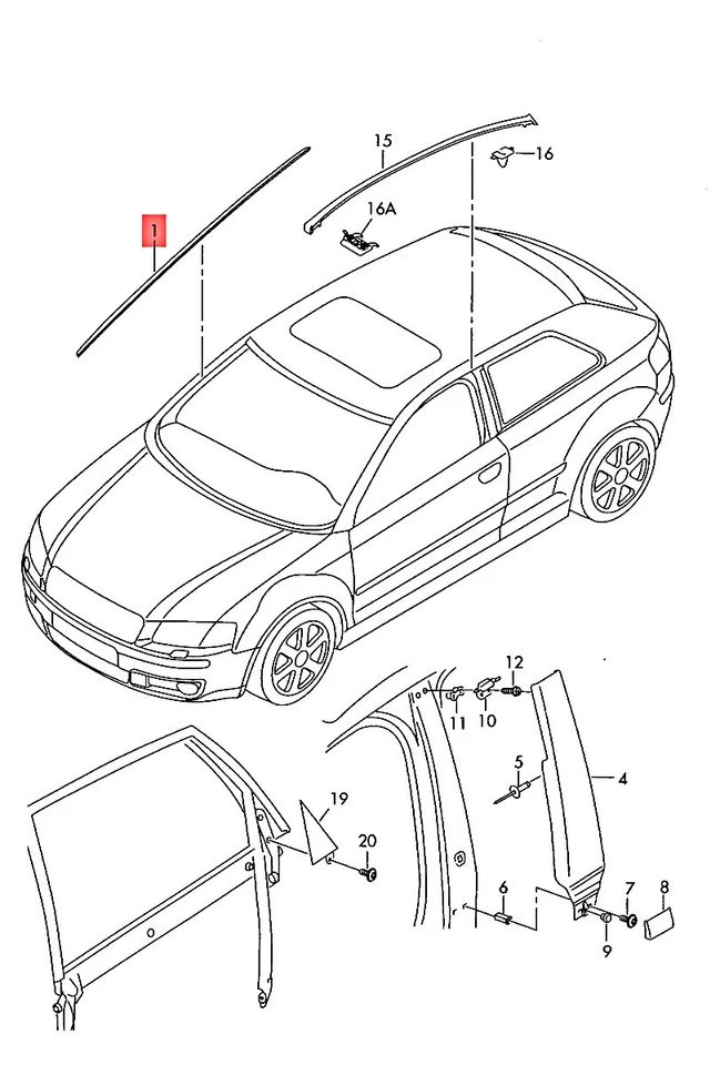 Tira deflectora de agua negra satinada genuina AUDI 8P0854328B01C Foto 1 de 1