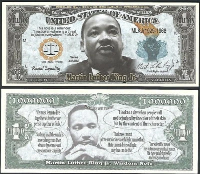 new Martin Luther King Million Dollar Bill Funny Money Novelty Note +FREE SLEEVE