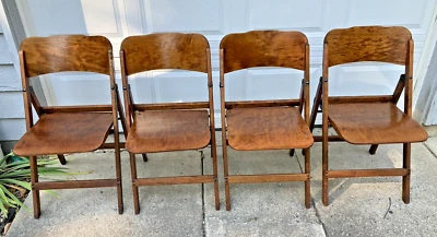 Juego de 4 sillas de campaña antiguas del siglo XIX madera al vapor plegables herrajes metálicos Foto 1 de 4