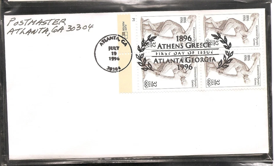 US SC # 3087 Centennial Olympic Games FDC. BLK4.  No Cachet  - Image 1 of 1