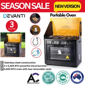 Portable Camping Caravan Cooking Oven LPG Gas 3 Burner Stove Stainless Steel NEW - Picture 1 of 12