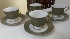 Set Of 4 Sango Versailles" 3632 Porcelain Footed Cup And Saucer Green/Gold-8 Pcs - Picture 1 of 16