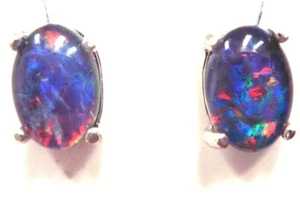 FREE JEWELLERY BOX!!! Australian Opal Natural Black Triplet Opal Earring - Picture 1 of 4