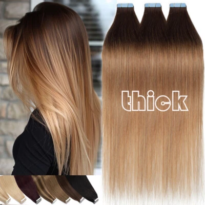 60 PIEZAS 150 G GRUESA Cinta en Extensiones de Cabello 100% Humano Trama de Piel Remy Cabeza Completa Helada Foto 1 de 4