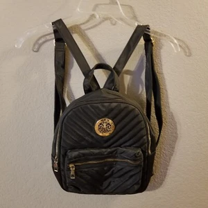 Womens Small Black Backpack Purse Gold Hardware Adjustable Straps Quilted Front  - Picture 1 of 8