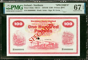 Irlanda Nord 100 sterline SPECIMEN 1978 Pick-192ds SUPERBA GEMMA UNC PMG 67 EPQ - Foto 1 di 2