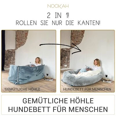 Hundebett für Menschen handgenäht aus Kunstfell und Samt - NOOKAH - Höhlenbett - Bild 1 von 4