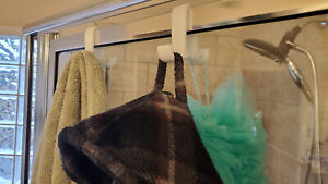 Over Glass Shower Door or Side Hook White Bath Sheet Towel Robe Hangers 2pc set