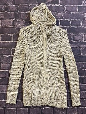 BCBG Maxazria Hoodie Womens Small Beige Brown Chunky Open Knit Boho Cottagecore - Image 1 of 4