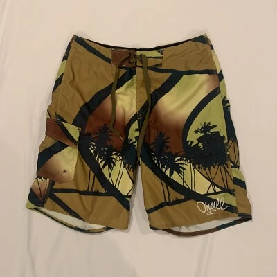 O'Neill Мужская Размер 31 Доска Серфинг Короткие Коричневые Зеленые Золотые Пальмы Тропический Принт - Изображение 1 из 4