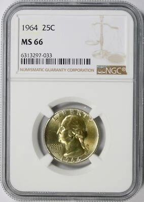 1964 Washington Silver Quarter 25c NGC MS66 - Image 1 of 4