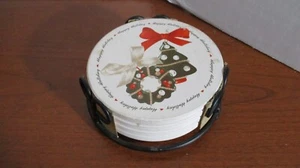 JUEGO DE MONTAÑA RUSA CON FONDO DE CORCHO HAPPY HOLIDAYS en SOPORTE DE METAL ~ Nuevo - Imagen 1 de 3
