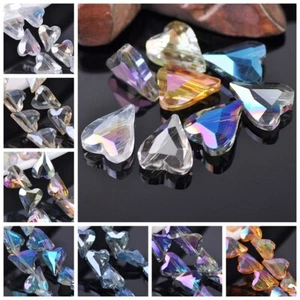 10pcs Heart Faceted 12mm 18mm 22mm Crystal Glass Asymmetric Hole Loose Beads - Picture 1 of 25