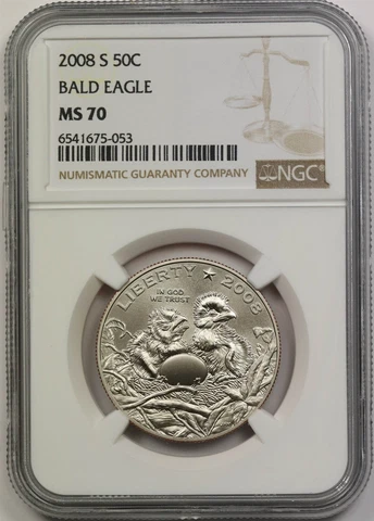 2008-S Bald Eagle 50C NGC MS 70 Modern Commemorative Half Dollar Cover