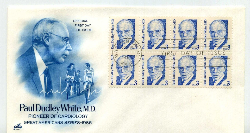 2170 3c Paul Dudley White, MD, ArtCraft, block of 8, FDC - Image 1 of 1