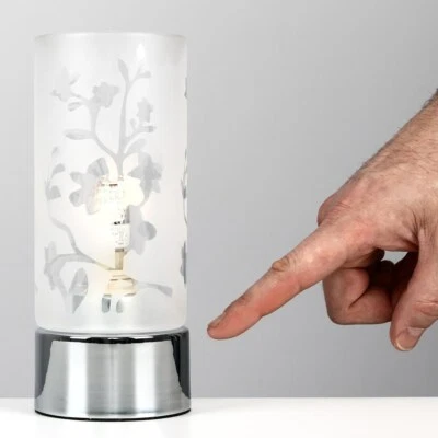Floral Touch Table Lamp Dimmer Chrome 19CM Tall Bedside Lounge Light Glass Shade - Image 1 of 4