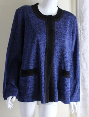 New Exclusively Misook Sz 2X Melange Funky Blue Black Acrylic Knit Jacket - Image 1 of 4