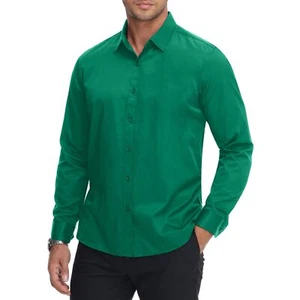 Men's Muscle Dress Shirts Slim Fit Stretch Long Sleeve Casual Button Down Shi... - Picture 1 of 6