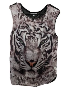 Valleygirl Womens Top Size 8 (Slim Fit) Animal Tiger Face Print Sleeveless Sheer - Picture 1 of 7