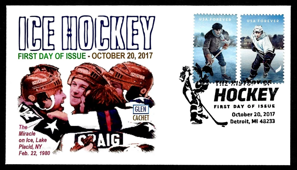 USA, SCOTT # 5252-5253, GLEN FDC COVER - ICE HOCKEY, LAKE PLACID YEAR 2017 - Image 1 of 1