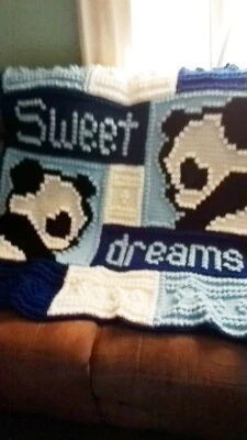 Manta bebé niño ganchillo Sweet Dreams panda oso azul Foto 1 de 4