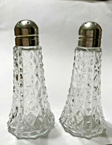 PAT APPL'D FOR Press Glass Salt & Pepper Shaker w/Sterling Silver Top Vintage - Picture 1 of 10