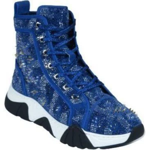 Mens High Top Shoes By FIESSO AURELIO GARCIA,Spikes Rhine stones 2412 Navy Blue - Picture 1 of 15