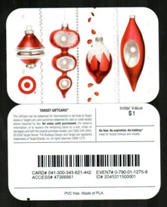 TARGET Red Christmas Tree Ornaments ( 2008 ) Gift Card ( $0 ) - RARE - Picture 1 of 1