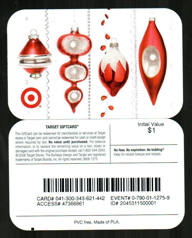 TARGET Red Christmas Tree Ornaments ( 2008 ) Gift Card ( $0 ) - RARE - Image 1 of 1