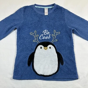 Secret Treasures Pajama Top Womens Small Blue Penguin Be Cool Fleece Crew Neck - Picture 1 of 12
