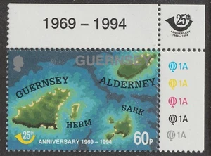 Mapa Independencia Oficina de Correos Guernsey 649 60p placa única MNH 1994 - Imagen 1 de 1