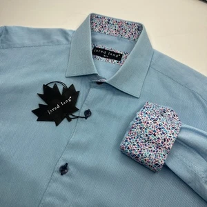 Jared Lang 17 Medium Long Sleeve Blue Button Up Dress Shirt New Cotton Flip Cuff - Picture 1 of 12