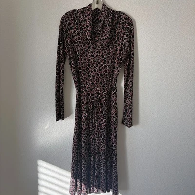 Vestido vintage Lily M preto com estampa de círculo gola alta elástico anos 90 Y2K retrô gaudy - Imagem 1 de 4