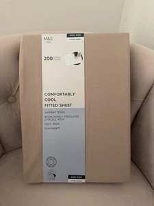 M&S 200 Thread Count Comfortably Cool Pink FITTED SHEET BNWT King Size - Picture 1 of 4