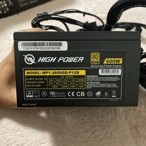 High Power 600W 80+ Gold ATX Power Supply HP1-J600GD-F12S NOT TESTED! - Picture 1 of 8