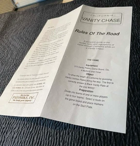 Rules ONLY California Vanity Chase Rules of Road 1988 JAC Patomike How to Play - Picture 1 of 2