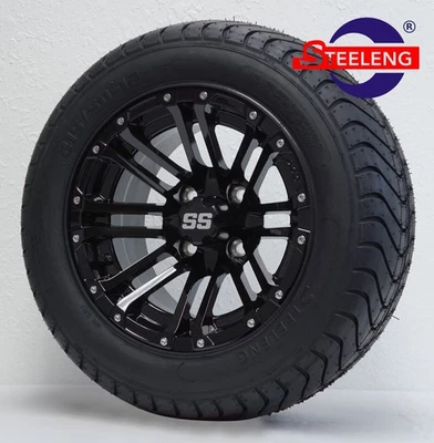 GOLF CART 12" BLACK LANCER WHEELS/RIMS and 215/50-12 COMFORT RIDE DOT TIRES x4 - Image 1 of 4