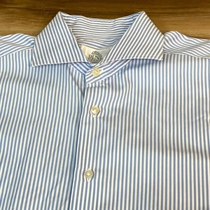 PINI Parma Mens Blue White Stripe Dress Shirt Made in Italy 16.5 42 Spread - Picture 1 of 12