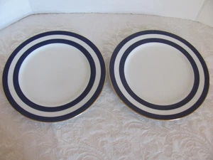 RALPH LAUREN Espectador Cadete-Bandas Azules/Adorno Dorado-10 Platos de Cena 1/2"-Juego de 2 - Imagen 1 de 8